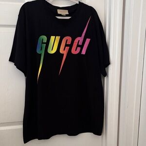 Gucci Black Tee with Multicolor Logo